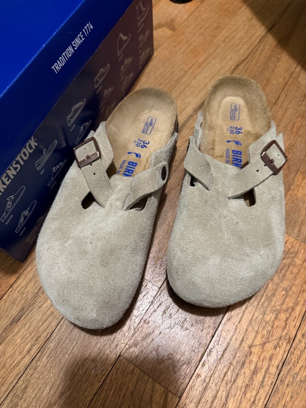 Birkenstock  Suede Clogs in Light Gray-Taupe 36